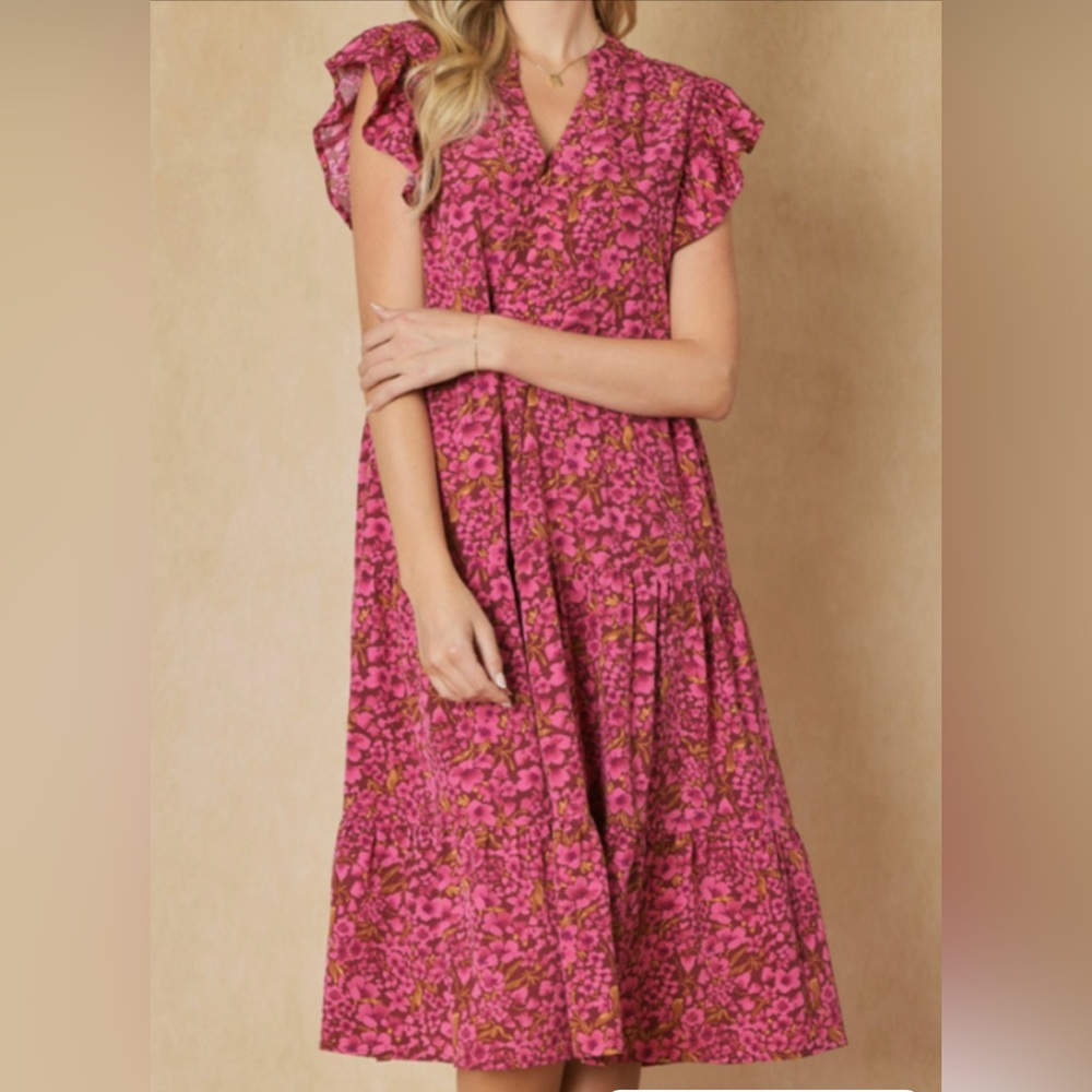 NWT! Pink/Multi Colored Midi Dress